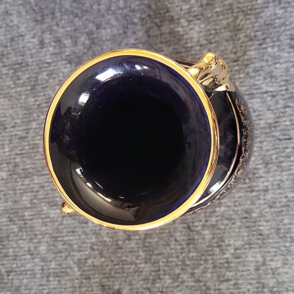 Hand Made in Greece in 24 K Gold Floral Decor Collectible Vase Blue and Gold - Picture 4 of 6